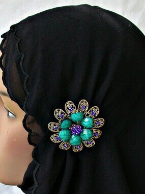 Fashion Brooch Enamel Hijab Pin Large Cornwell Blue Flower